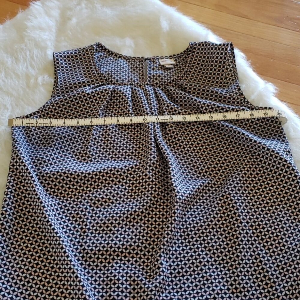 MERONA Navy Blue Pink Geometric Ruched Scoop Neck Office Sleeveless Shell Top L - Picture 5 of 5